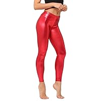 Women Skinny Faux Patent Leather Leggings Pencil High Waist Shiny Gold Push Up Punk Gym Pants Running Jegging