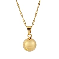 Gold 12mm Ball Pendant Necklace 24k Gold Fine Sphere Jewelry Outdoor Sporty Women Girls Pendant