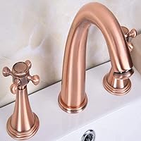 Faucets,Taps Panel Mounted 3 Hole Bathtub Faucet Antique Red Copper Brass Widely Used 2 Handle Bathroom Sink Faucet