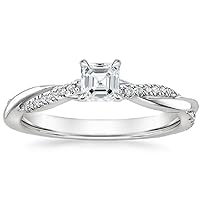 10K Solid White Gold Handmade Engagement Ring 1.0 CT Asscher Cut Moissanite Diamond Solitaire Wedding/Bridal Ring Set for Womens/Her Proposes Gifts