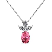 Oval Shape Pink Tourmaline Diamond 1 ctw Womens Pendant Necklace 16 Inches Chain 14K Gold