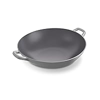 Zakarian By Dash 14” Nonstick Cast Iron Wok for Restaurant Quality Stir Fry, Seafood, Deep Frying, and Steaming - Grey