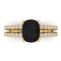 3.44ct Cushion Cut Solitaire with accent Black Onyx Proposal Designer Wedding Anniversary Bridal Accent Ring 14k Yellow Gold