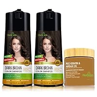 C2 Combo (Color + Condition) with Hair Color Shampoo Dark Brown Pack of 2 (400ml) + Hair Mask 150gm - Hair Dye Shampoo for Grey Hair | Gift Set for Parents, Men and Women |