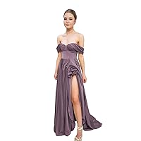 Lawrncedw Off Shoulder Satin Prom Dress for Women Sweetheart Evening Cocktail Gown with Slit Long Formal Party Dress A-Line