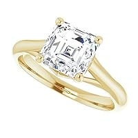 4 CT Filigree Bypass Halo Moissanite Diamond Ring Yellow Gold Asscher Shape Halo Engagement Rings Matching Jewelry Wedding Jewelry Easy to Wear Gifts For Her