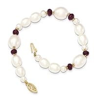 14k Yellow Gold Polished Pearl clasp Freshwater Freshwater Cultured Pearl and Faceted Garnet Bead Bracelet Jewelry Gifts for Women