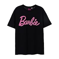 Barbie Womens Short Sleeve T-Shirt | Ladies Graphic Tee with Pink Classic Logo in Black OR White Options | Doll Movie Top