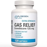P Puregen Labs Extra Strength Gas Relief Softgels with Simethicone 125 mg Relieve Pressure, Bloating and Painful Discomfort Compare to Gas-X and Phazyme -120 Count