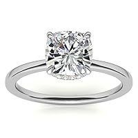 1.50 CT Cushion Cut Moissanite Solitairer With Hidden Halo Ring | Cushion Cut Solitairer Engagement Ring For Her