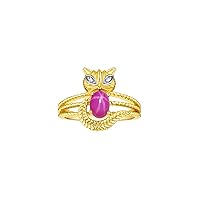 CAT Ring: 7X5MM Oval Gemstone & Diamonds - Yellow Gold Plated Silver Birthstone Jewelry for Women - Sizes 5-13 Available.