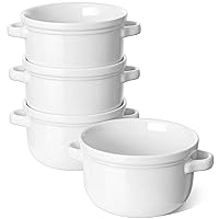 LE TAUCI Soup Bowls With Handles 28 oz, French Onion Soup Bowl for Chili, Beef Stew, Cereal, Ceramic Soup Crocks oven Safe, Microwave Dishwasher Safe - 5.5 inch, Set of 4, White