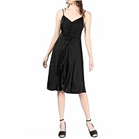 Womens Ruffle-Front A-line Dress, Black, XX-Small