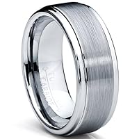 Men's Tungsten Ring Matte Finish High Polish Wedding Band Silver 8MM Comfort-fit Sizes 7 to 15