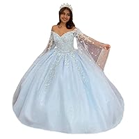 Women's Off Shoulder Lace Applique Sweet 16 Quinceanera Dress with Trumpet Sleeves Ball Gowns Tulle