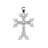 WHITE GOLD ELEGANT ARMENIAN CROSS CZ PENDANT - Gold Purity:: 10K, Pendant/Necklace Option: Pendant Only