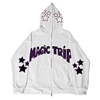 Men Zip Up Hoodie Y2k Vintage Graphic Oversized Hooded Sweatshirt Jacket Grunge Fairycore Coats Harajuku Streetwear