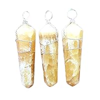 Orange Calcite point pendant crystal healing gemstone Natural polished wire wrapped stone with bail loop - Metaphysical Orange Calcite stone