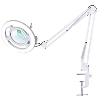 10X Magnifying Glass with Light, KIRKAS 2,200 Lumens LED Magnifying Lamp with Clamp, Stepless Dimmable Real Glass Lens Magnifier, Adjustable Arm Workbench Light for Close Work Hobby Repair - White