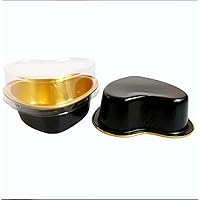 50pcs Aluminum Foil Heart Shaped Cake Pans Mini Cake Pans with Lids for Baking,100 ml/ 3.4 Ounces Disposable Cupcake,for Valentine Mother's Day Wedding Birthday Baking Supplies,Black