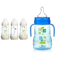 MAM Easy Start Anti-Colic Bottle, Baby Essentials, Medium Flow Bottles with Silicone Nipple & Plastic Trainer Cup (1 Count), Trainer Drinking Cup with Extra-Soft Spout, Spill-Free Nipple