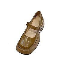 Loafers For Women Comfort Chunky Heel Platform Leather Chunky Loafers (Color : Caramel, Size : 38)