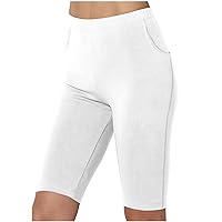 Comfy Yoga Legging Bermuda Shorts Women Tummy Control High Waisted Workout Shorts Slim Fit Knee Shorts with Pockets