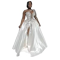 Beading Split Silk Satin Off Shoulder Mermaid Bridal Ball Gown Wedding Dresses for Women Brides Plus Size Long