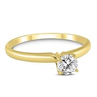 SZUL 1/4 Carat Round Diamond Solitaire Ring in 14K Yellow Gold