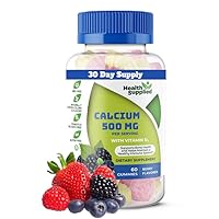 Calcium 500mg with Vitamin D3 1000 IU Gummies | Daily Dietary Supplement | Bone Strength, Growth, Teeth | for Adults, Teens, Kids | Great Tasting Natural Berry Flavor Vitamin Gummy