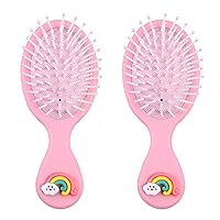 Cute Rainbows Detangler Hair Brush For Kids 2 Pcs ,Travel Hair Brushes For Women&Girl,For Curly Hair,Wet Dry Hair Tangle Brush(Pink).