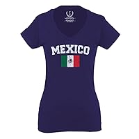 Mexico Flag Mexican Eagle Coat of Arms Bandera Mexicana for Women V Neck Fitted T Shirt