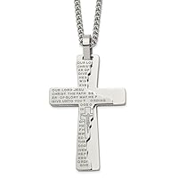 34.5mm Chisel Stainless Steel Polished Etched Broken Prayer Religious Faith Cross Pendant a Curb Chain Necklace 24 Inch Jewelry for Women