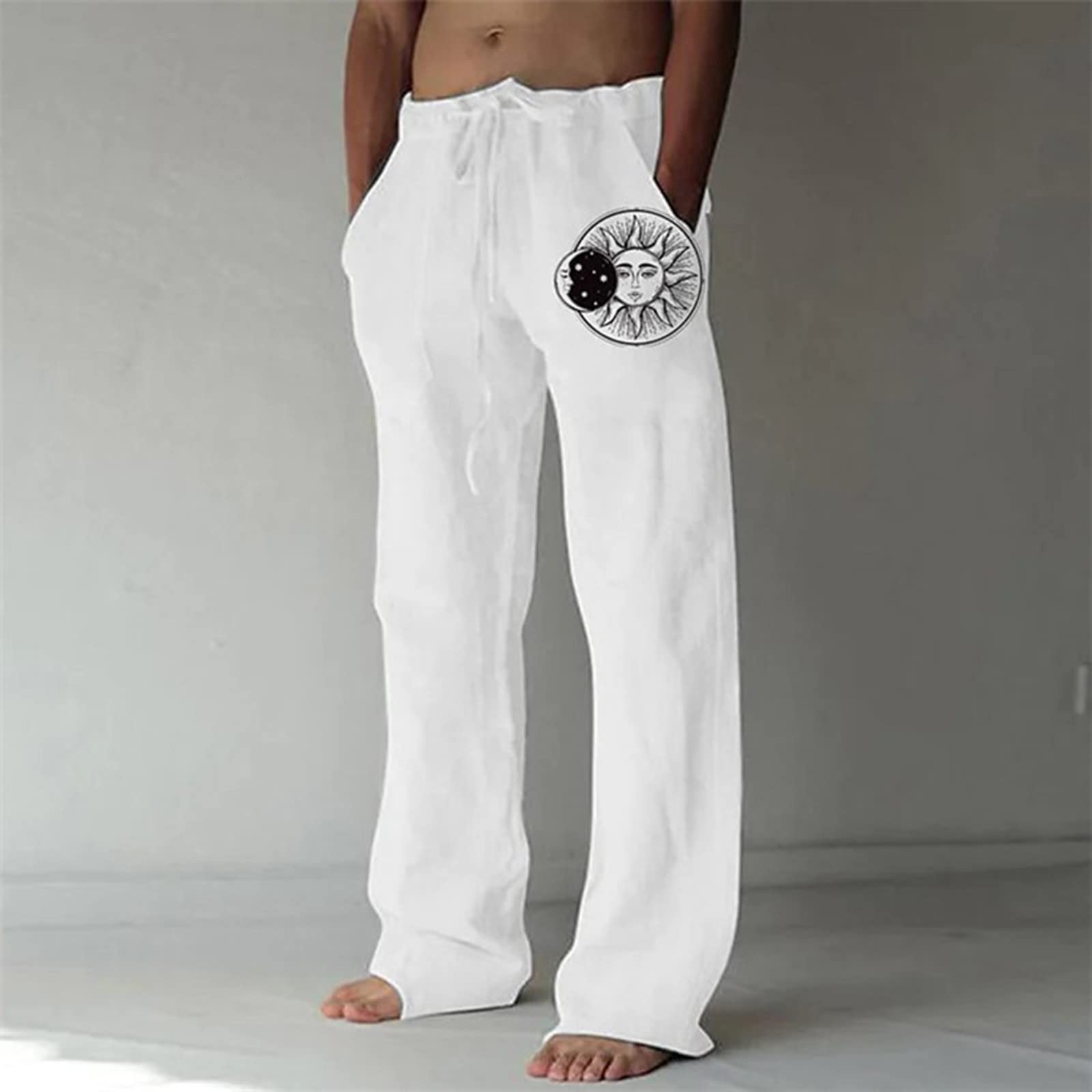 Buy Mens Linen Pants Beach Palazzo Casual Loose Fit Work Elastic Waist  Drawstring Cargo Trousers with Pockets White Online at desertcartINDIA