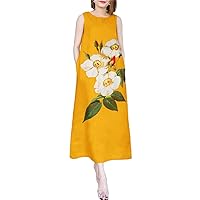 Women Floral Printed Dress Sleeveless Holiday Robe Sundress O Neck Party Dresses