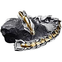 Dragon Bracelet For Men，Retro Vintage Cool Chain Think Link Silver Alloy Golden Men Bracelet