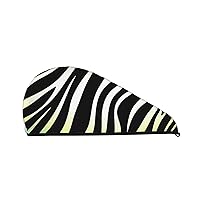 Zebra Print Dry Hair Cap for Women Coral Velvet Hair Towel Wrap Absorbent Hair Drying Towel with Button Quick Dry Hair Turban for Travel Shower Gym Salons