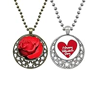 Red Big-sized Roses Flowers Pendant Necklace Mens Womens Valentine Chain