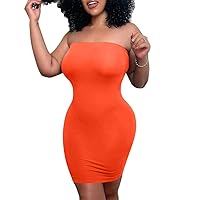 Mokoru Women's Casual Basic Bodycon Tube Top Sexy Strapless Club Party Mini Dress