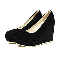 Womens Platform Wedge High Heel Pumps Slip On Comfortable Casual Round Toe Office Work Dress Shoes