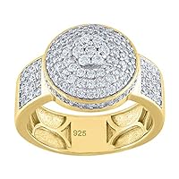 925 Sterling Silver Mens Yellow tone CZ Cubic Zirconia Simulated Diamond Round Head Cluster Band Ring Jewelry Gifts for Men - Ring Size Options: 10 11 12 7 8 9