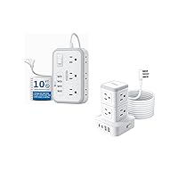 10 ft Extension Cord + 10ft Tower Power Strip, NTONPOWER 10-in-1 & 12-in-1 Surge Protector Power Strip, Flat Plug, Wall Mounted, Side Outlet Extender for Home Office, Dorm Room Essentials