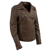 Milwaukee Leather SFL2812 Brown Vintage Motorcycle Inspired Leather Jacket for Women - Veg-Tan Fashion Jacket - 5X-Large