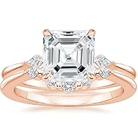 Moissanite Engagement Ring Set, 5 CT Stones, Rose Gold Band, Unique Bridal Design
