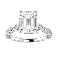 Siyaa Gems 3 CT Emerald Moissanite Engagement Ring Wedding Eternity Band Vintage Solitaire Halo Silver Jewelry Anniversary Promise Ring Gift
