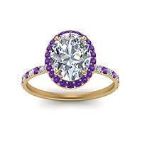 Choose Your Gemstone 14k Yellow Gold Plated Oval Shape Halo Engagement Rings for Women, Bridal, Wedding, Engagement, Birthday, Birthstone Ring : US Size 4 to 12