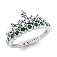 Sterling Silver 925 Emerald Round 2.00mm Princess Crown Ring With Rhodium Plated | Promise Ring For Girls Birthday Gift