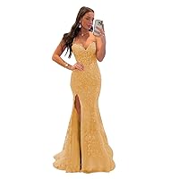 Laces Appliques Tulle Corset Prom Dresses 2024 for Teens Spaghetti Strap Mermaid Formal Evening Dress with Slit
