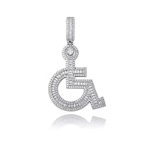 Jewelry Iced Out Wheelchair Pendent Hip Hop Gold Silver Color Copper Base 18K Gold Plated Lab Diamond Necklace for Men Women Charm Gift Jewelry with Stainless Steel Rope Chain