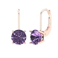 Clara Pucci 4ct Brilliant Round Cut Drop Dangle Simulated Alexandrite Solid 18k Rose Gold Earrings Lever Back